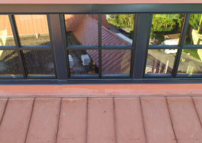 Aerial view of a finished window frame at the Aurora West Bend facility