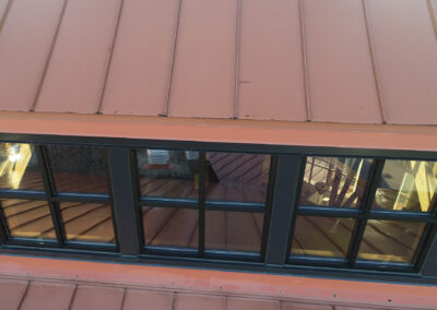 Aerial view of a finished window frame at the Aurora West Bend facility