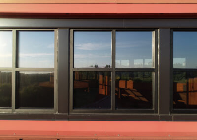 Closeup of a finished window frame at the Aurora West Bend facility