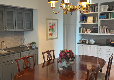 Interior space featuring dining table and chandelier from Eastcastle Place senior living facility