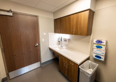 Supply cabinet and sink at Aurora Sheboygan Sleep Lab