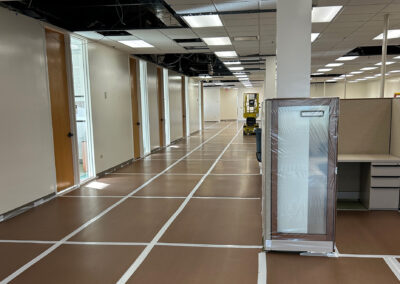 Office floor protection at Uline facility during interior construction