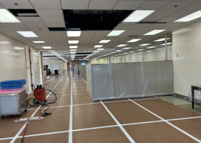 Interior construction at Uline with ceiling panels removed