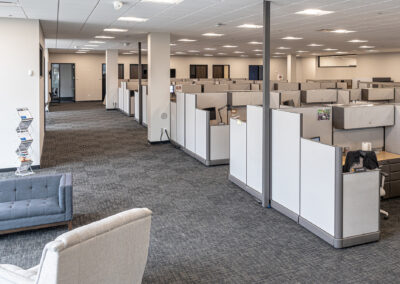 View of employee cubicles and lounge area at Westbrook MTE Tenant Buildout