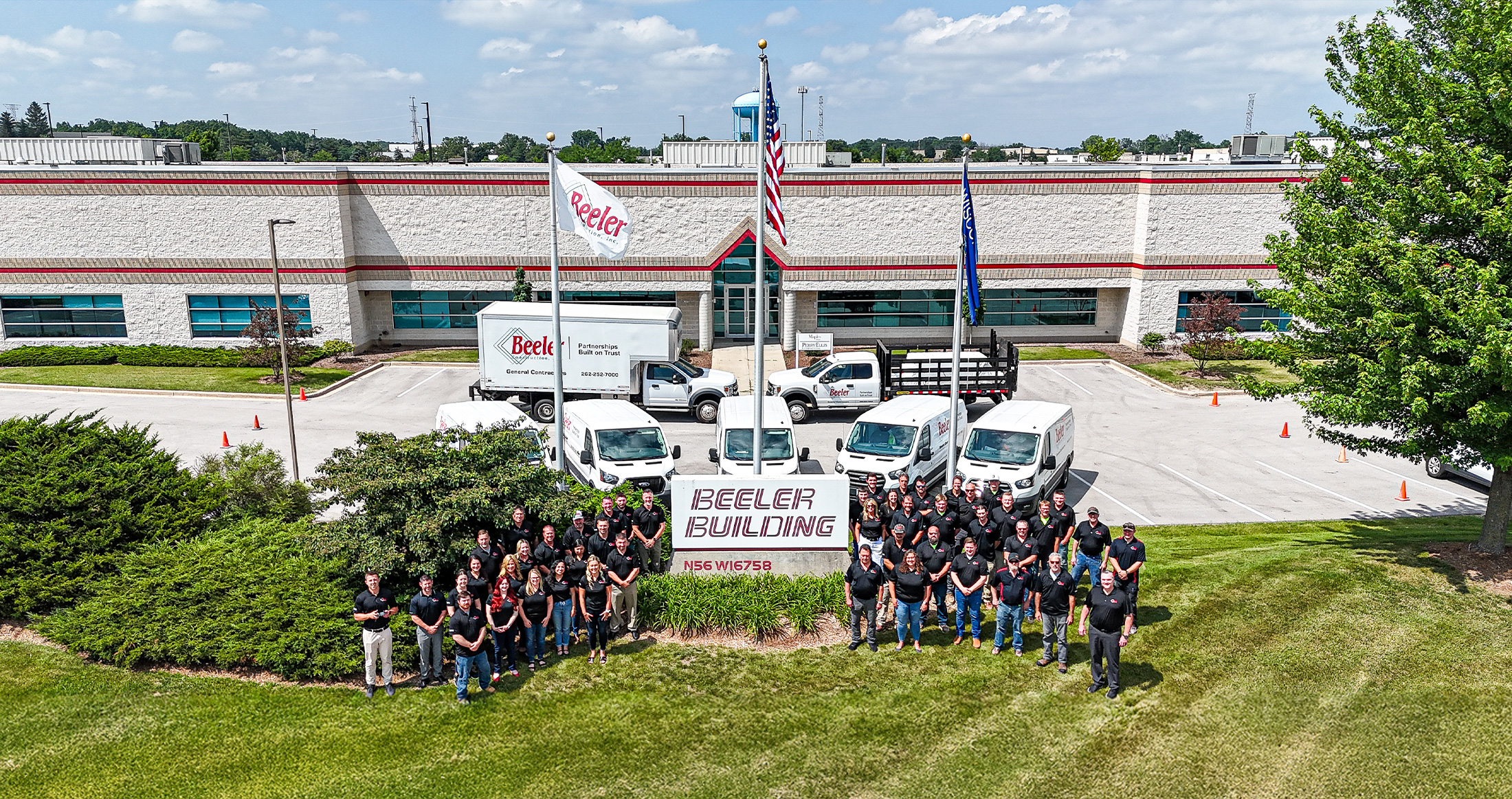 All Beeler employees in front of Beeler building - good careers
