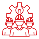 construction team of 3 with gear behind icon